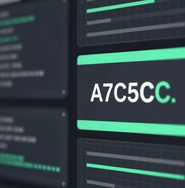 An abstract close-up of digital interface elements and grid systems, showcasing precision and clarity. The composition uses a sophisticated blend of #A7C5C3 and #1C2826 to highlight modern design expertise.