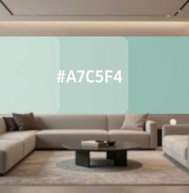 An elegant interior shot of a modern studio lounge with clean lines and understated furniture. The lighting is calm and engaging, using the brand colors #F0F4F4 and #A7C5C3 to create a welcoming professional vibe.