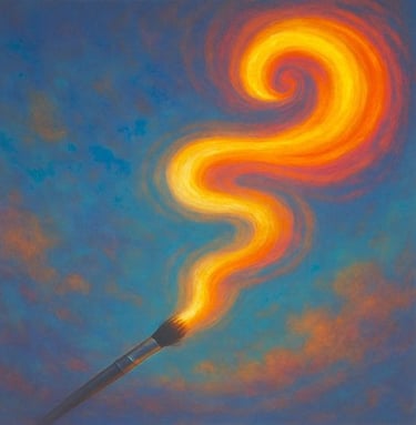 A paintbrush painting a ribbon of light by itself