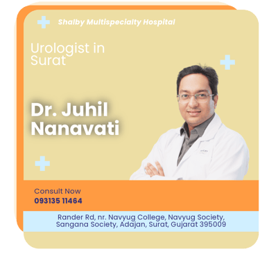 A graphical representation highlighting Dr. Juhil Nanavati as the Best Urologist in Surat.