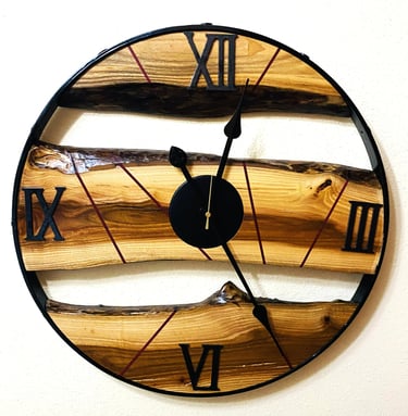 Wooden Wall Art, Custom Made Metal Wood Wall Clock, Big Wood Metal Wall Clock