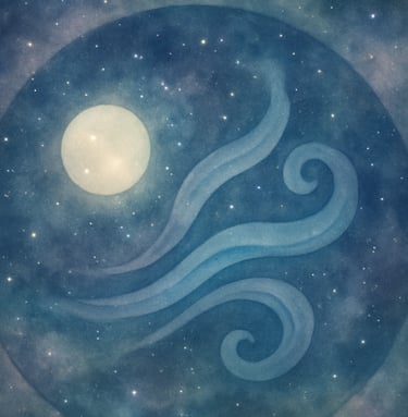 Illustration of one of the three Ayurvedic doshas — Vata elemental symbol