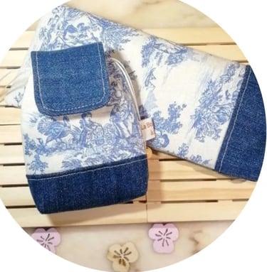 etui à lunettes et mini-sac en toile de Jouy