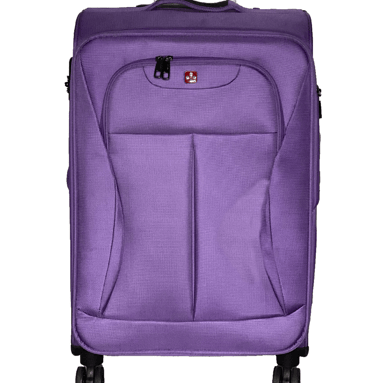 a purple travelling trolley bags with four wheel