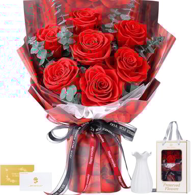 7 Roses Bouquet with Vase
