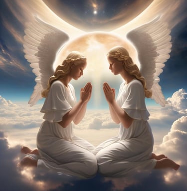 Angels keeling, praying, indicating presence at psychic readings
