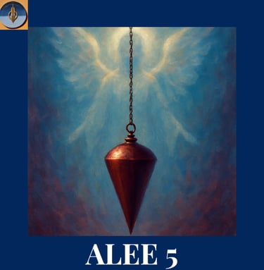 Arcahnge en arrière plan sur fond bleu et un pendule en premier plan