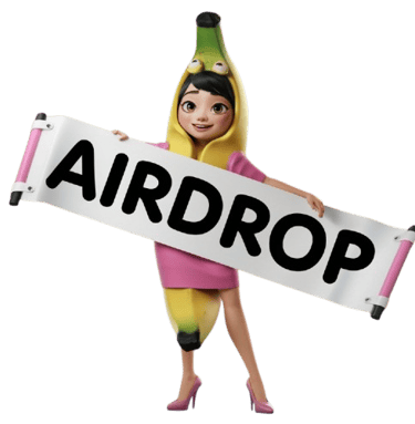 a woman in a banana peel costume holding a sign that says airdrop