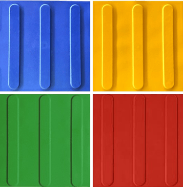 Piso tátil pvc direcional azul, amarelo, verde e vermelho