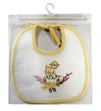 Estuche de plastico transparente para empacar baberos y ropa de bebe