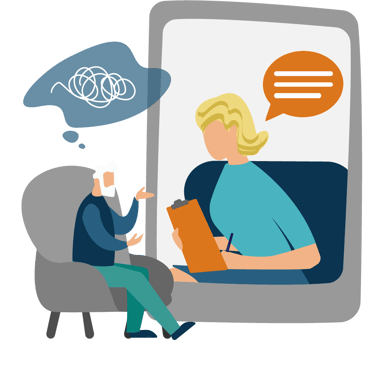 a senior man being listened by a counselor