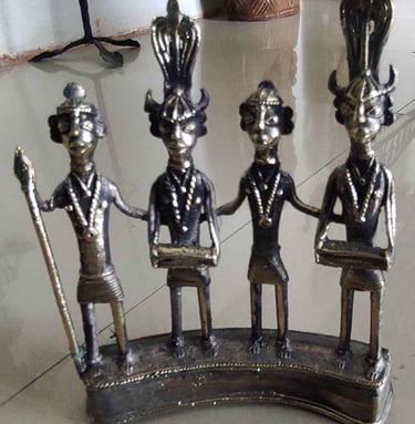 "Handcrafted brass statue of four tribal dancers–traditional Bastar art-Suitable for export"
