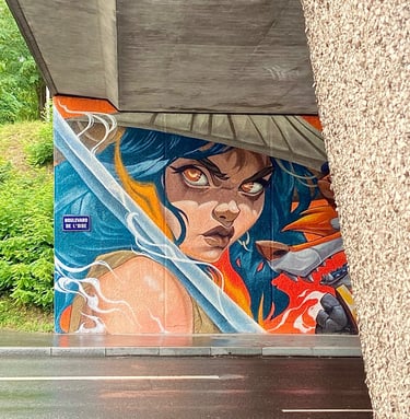 Loyal in Battle - mural urbano en Cergy, muralismo, street art, arte callejero por Ona Salvador
