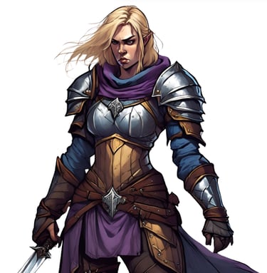 a female knight in armor with a sword