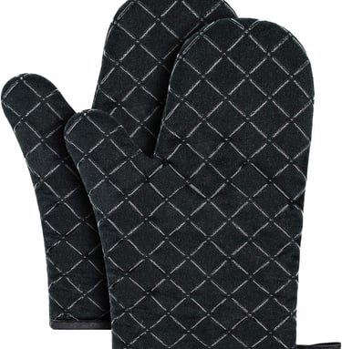 a pair of oven mitts with a black oven oven mitt