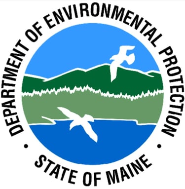 Official logo of the State of Maine Department of Environmental Protection featuring mountains, water, and seagulls.