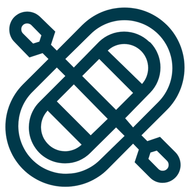 a blue and white logo with a large, curved, curved, and curved design