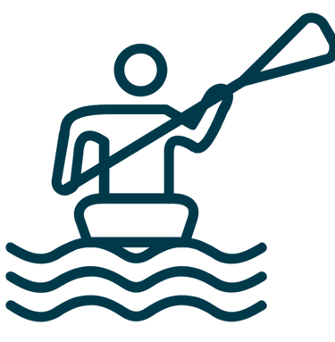 a person in a canoe with a paddle