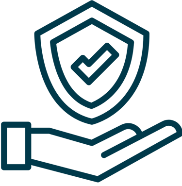a hand holding a shield with a check mark mark on it
