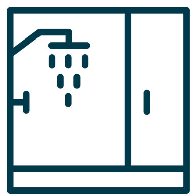 a shower room with a shower and a shower