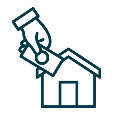 a hand holding a dollar sign with a house in the background