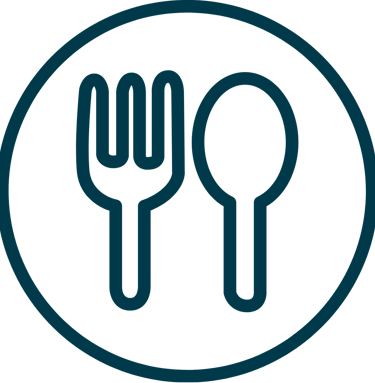 a fork and spoon with a fork and spoon in the middle of a circle