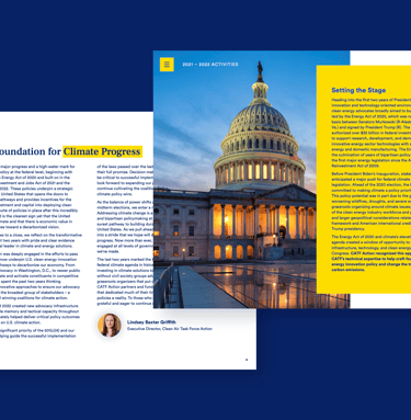 Two report pages overlapping each other, one displaying picture of the U.S. capitol.