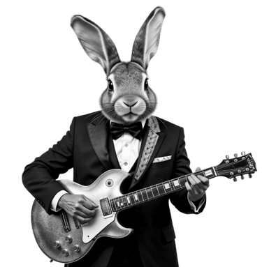 Hare i kostym spelar elgitarr i kreativ illustration