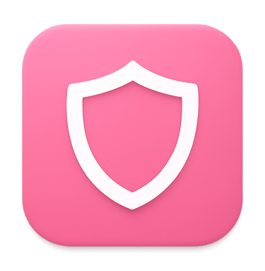 Pink square icon with a white shield emblem.