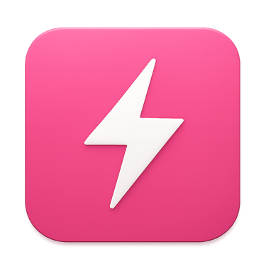 Pink square icon with a white lightning bolt.