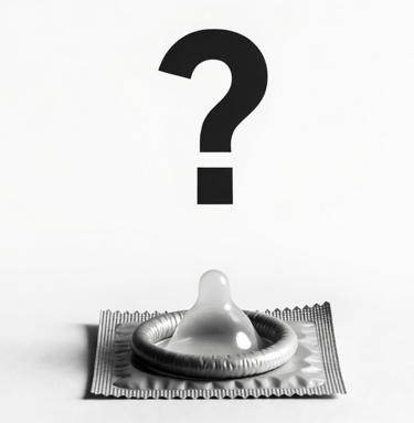 A question make above a condom on top of its packet