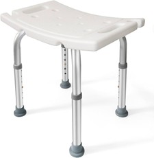 A white adjustable shower bench
