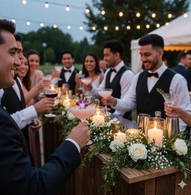 Bartender profissional Lab Bar preparando drinks para open bar de casamento