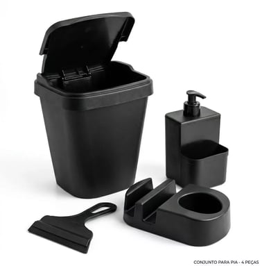 Kit Pia Rattan – Lixeira 5L, Porta Detergente e Acessórios 