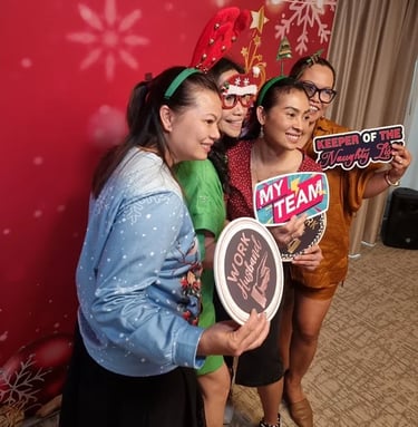 Photo Booth moments at a Xmas Staff Party in Victoriapoint, Redlands - party hire by SweetAz Co.