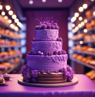 a purple and pink cake on a gold plate