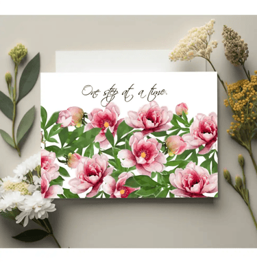 Lush peonies in muted tones, conveying quiet support and care.