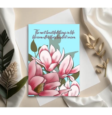 Soft flowers emerging gently, conveying resilience and hope.