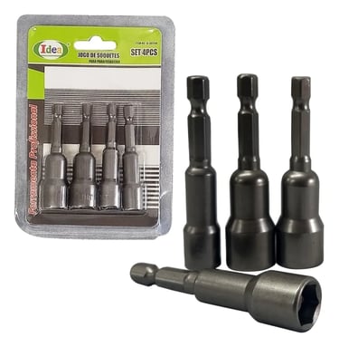 4-piece magnetic nut driver set with hex shank for impact drills and screwdrivers.