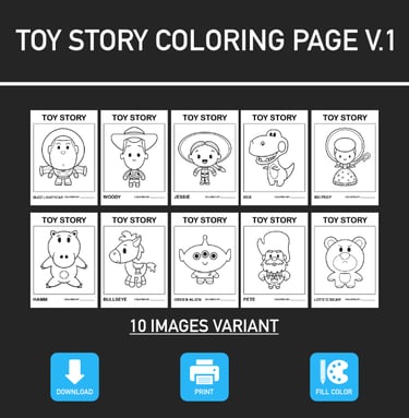 Toy Story Coloring Page Digital Image Download Educational Activity PNG PDF Children