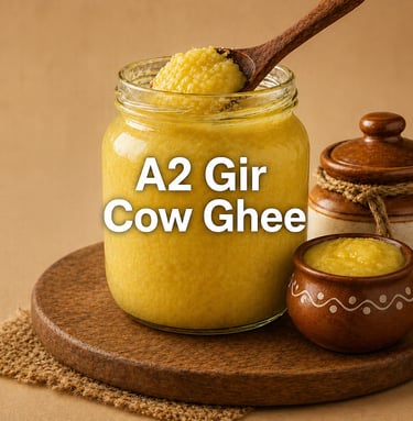 High quality A2 Gir cow ghee exporter from India with pure traditional desi ghee in glass jar