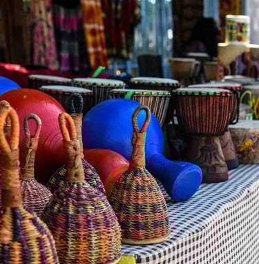 African Village Vendors Association at Leimart Park: picture of bongos drums