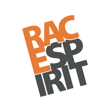 Orange and charcoal gray Race Spirit brand logo with stacked, stylized typography on a white background.