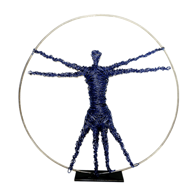 L'homme de Vitruve sculpture fil de fer Wilfrid Bricourt