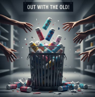 commercial deodorants being thrown in trash can