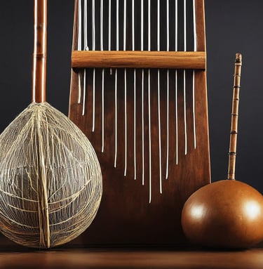 a musical instrument with a wooden frame and a wooden instrument