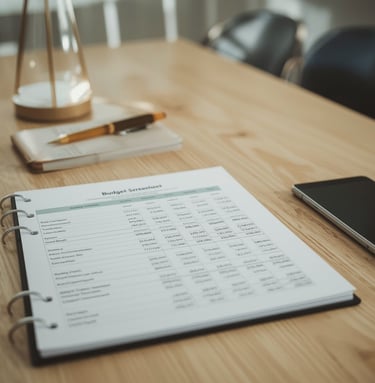 Table avec tableau de répartition budgétaire d’un événement.