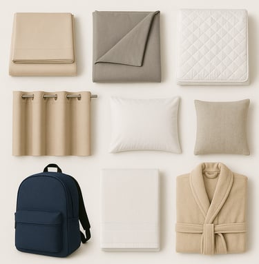 Home textiles including bedding, cushions, towels and furnishing fabrics