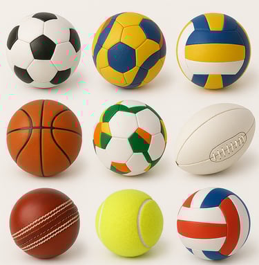 Assorted sports balls including footballs, basketballs, volleyballs and training balls