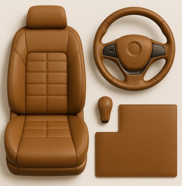 Automotive leather seats, covers and interior trims, premium export quality leather items